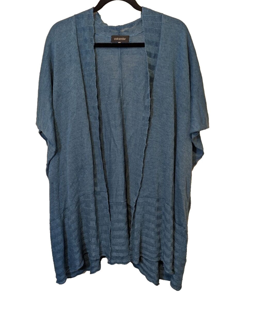 Eskandar Cardigan Open Front 100% Linen Knit Ribbed Beachy Boho One Size